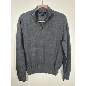 Brooks Brothers Quarter Zip Size Medium Gray Cashmere Wool Blend Sweater Preppy